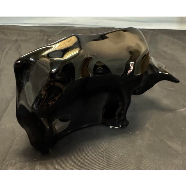 1990s Baccarat Black Bull Figurine Large 6.5" Vintage Crystal Made in France Signed For Sale - Image 5 of 11