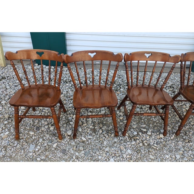 Brown Swiss-American Tell City Pub Chairs in Solid Hard Rock Maple Dining Chairs. Set of Six With Red /Maroon Cushions. For Sale - Image 8 of 9