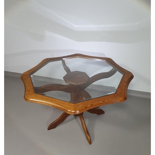Octagonal Oak Dining Table with Inlaid Glass Top For Sale - Image 12 of 18