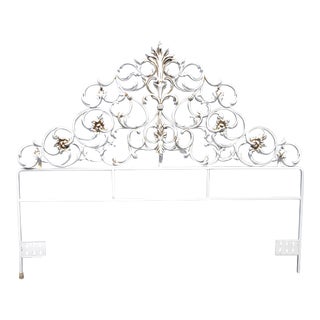 Vintage Mid-Century White Rococo Ornate Full Headboard For Sale