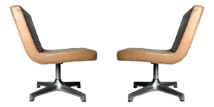 Vintage 1970s Techfab Chromcraft Latte Lounge Chairs - A Pair