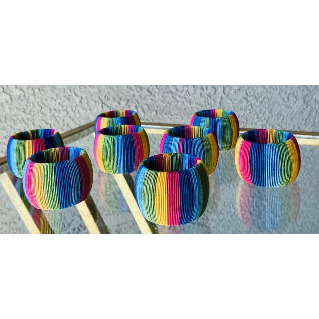 Late 20th Century Late 20th-Century Vibrant & Chic Multi-Colored Woven Napkin Rings - Set of 8 For Sale - Image 5 of 18