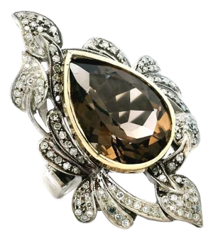 1970s Italian Smoky Topaz & Diamond Ring in Silver and 14k Gold, Size 8
