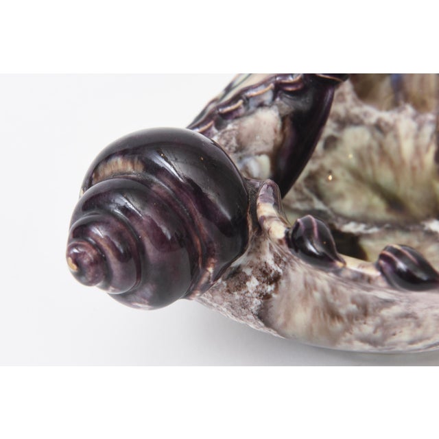 Vintage Italian Glazed Ceramic Snail Bowl Purple, Champagne Off White For Sale - Image 9 of 12