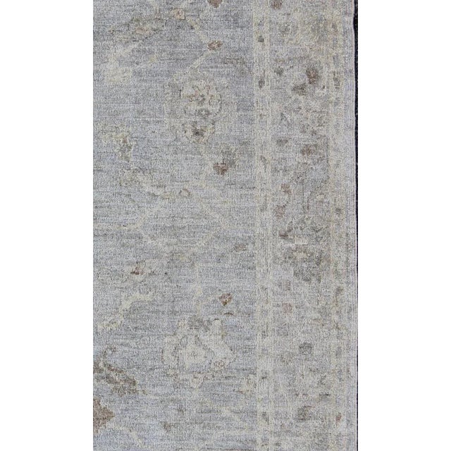 Turkish Angora Oushak Turkish Gallery Rug in Shades of Light Blue, Silver and Taupe For Sale - Image 3 of 5
