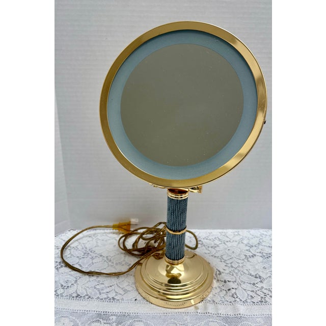 Vintage Large Brass Lighted Halo Vanity Mirror For Sale - Image 4 of 10