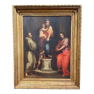 19th Century Italian “Madonna of the Harpies” Oil Painting After Del Sarto For Sale