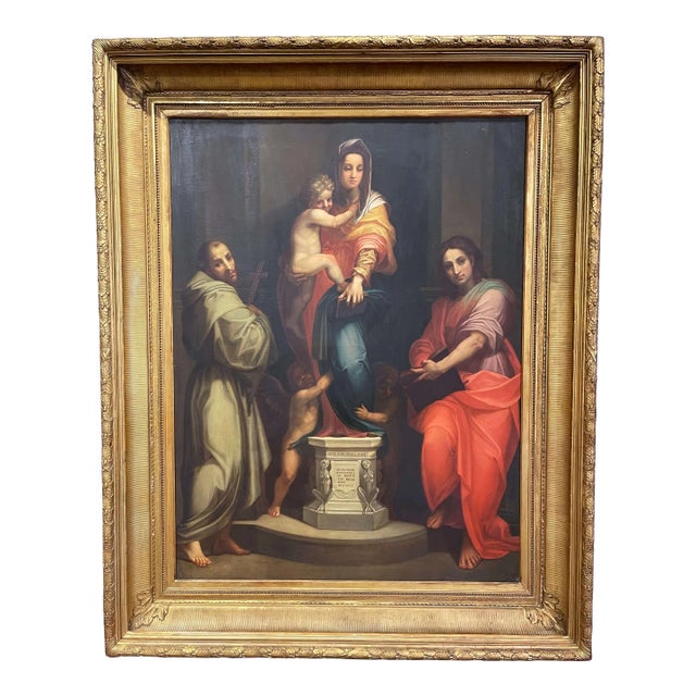 19th Century Italian “Madonna of the Harpies” Oil Painting After Del Sarto For Sale