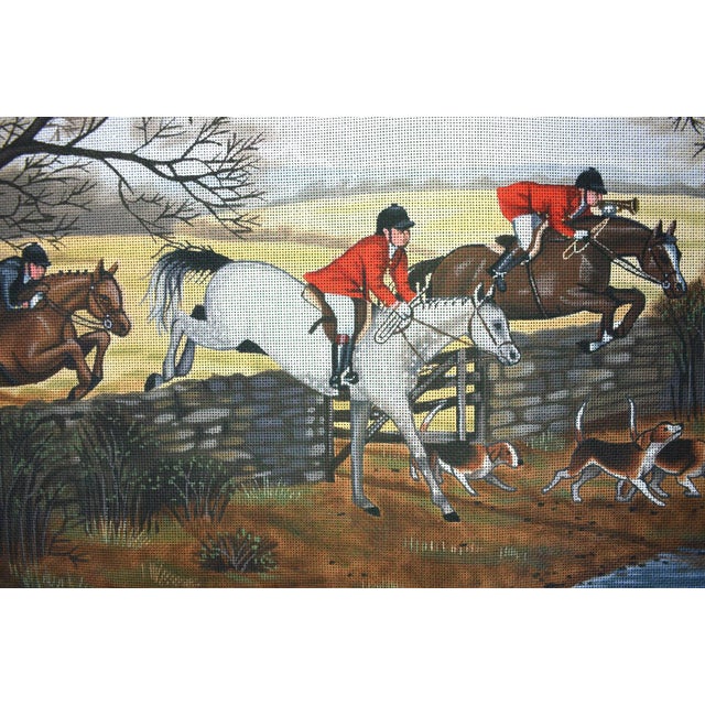 Late 20th Century Late 20th Century Hand Painted Needlepoint Canvas W/ Fox Hunt Scene For Sale - Image 5 of 5