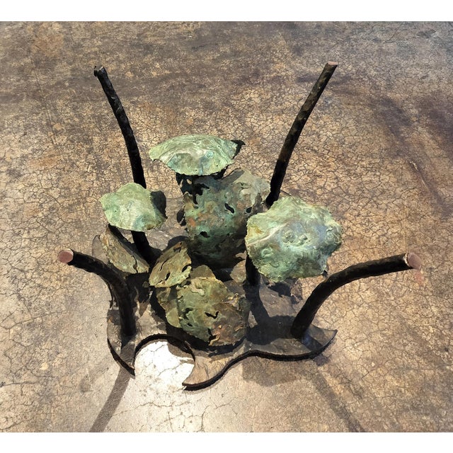 1970s Silas Seandel Bronze Coffee Table With Aquatic Plant Design- Signed For Sale - Image 5 of 9