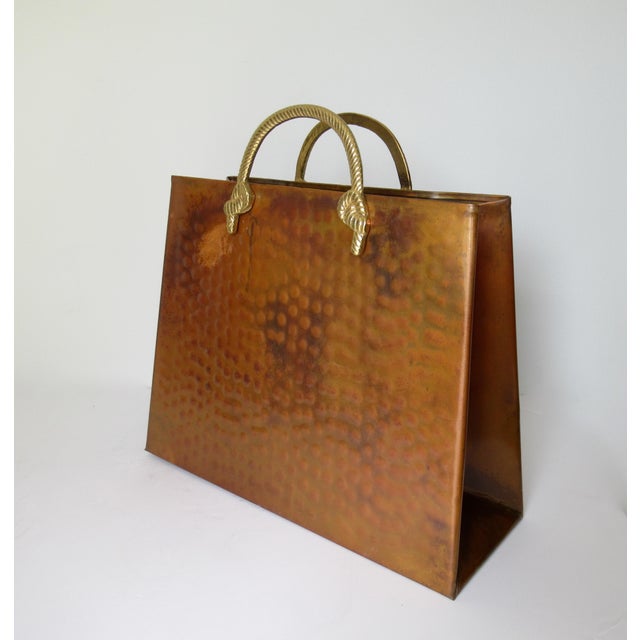 1950s Vintage C.1950's Hollywood Regency Hammered Copper & Polished Brass Magazine Holder For Sale - Image 5 of 13