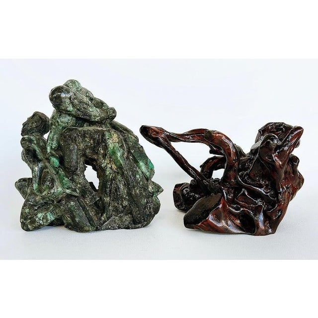 Asian Carved Figurative Precious Stone Sculpture on Root Stand For Sale - Image 10 of 10