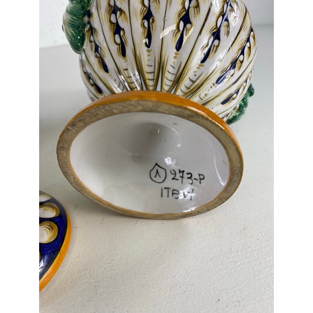 1950s Mid-Century Vintage Hand Painted Italian Pottery Urns With Lids/a Pair For Sale - Image 5 of 10