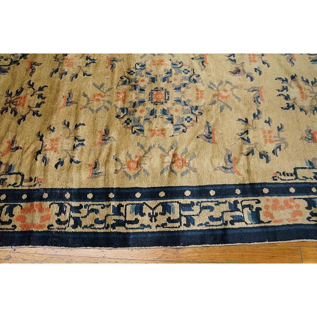1890s Tan Beige Medallion Antique Chinese Ningxia Rug 4'4" X 7' Handknotted Wool Carpet For Sale In New York - Image 6 of 7