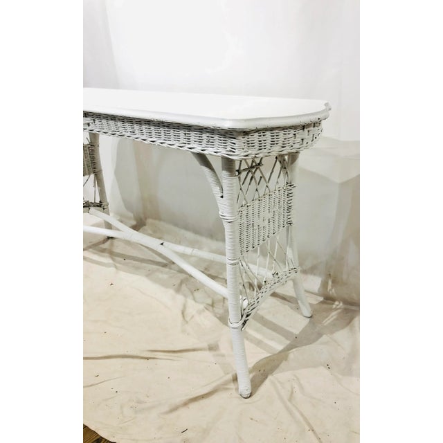 1940s Vintage Painted Wood & Wicker Console Table Chairish