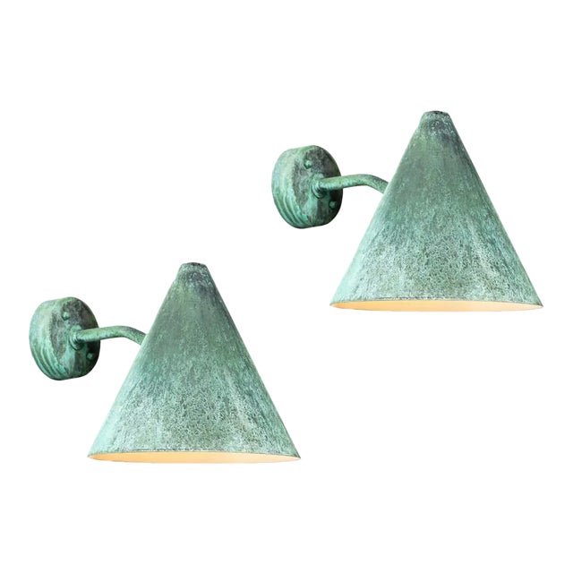 Hans-Agne Jakobsson 'Tratten' Verdigris Patinated Outdoor Sconces - a Pair For Sale