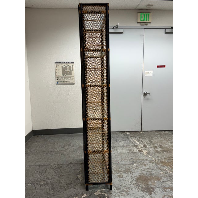 Wicker, Glass + Black Bamboo Étagère, Mid 20th Century For Sale - Image 4 of 12