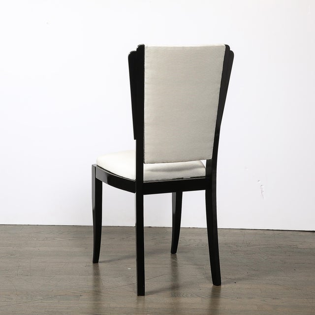 Set of 6 Art Deco Skyscraper Black Lacquer & Off White Upholstery Dining Chairs For Sale - Image 11 of 16