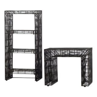 Vintage Sculptural Metal Wire Shelving and Display Table Set, 1980s, Set of 2 For Sale