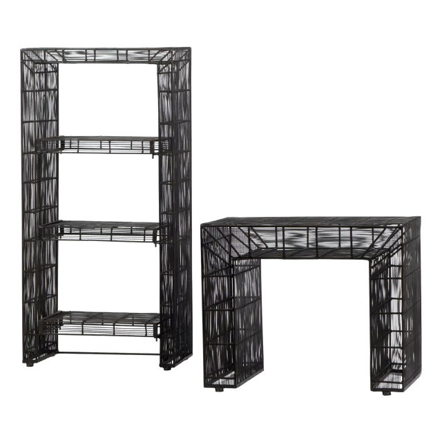 Vintage Sculptural Metal Wire Shelving and Display Table Set, 1980s, Set of 2 For Sale