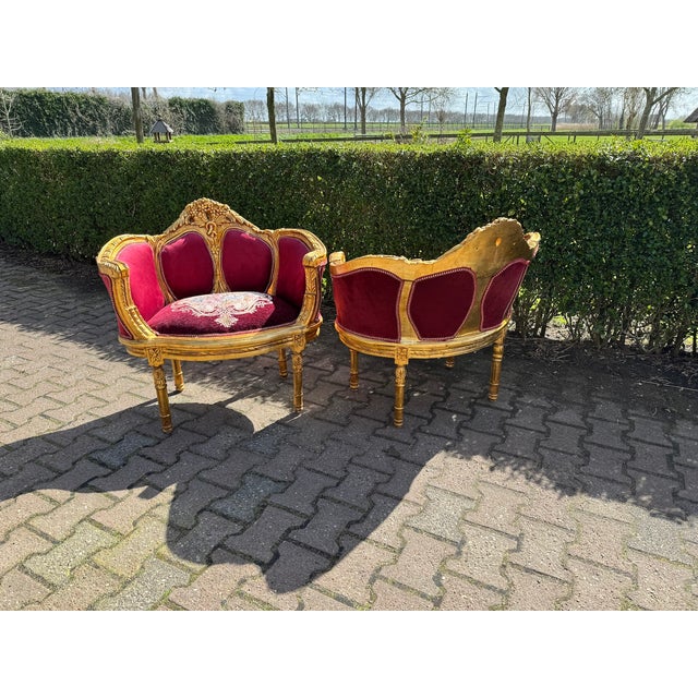 1960 French Louis XVI Burgundy Beech Velvet Sofa Set 3 PCS For Sale - Image 15 of 18