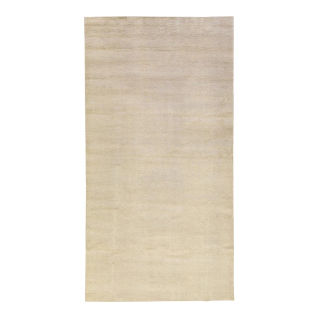 Modern Moroccan Style Handmade Solid Beige Wool Rug For Sale