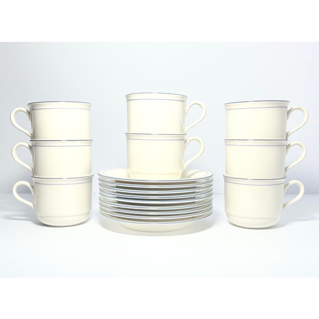 Lenox “Blue Pinstripes (for the Blue)” 8 Tea Cups 2 3/4” 8oz & Saucers 6 1/4” Good vintage condition. No chips, cracks, or...