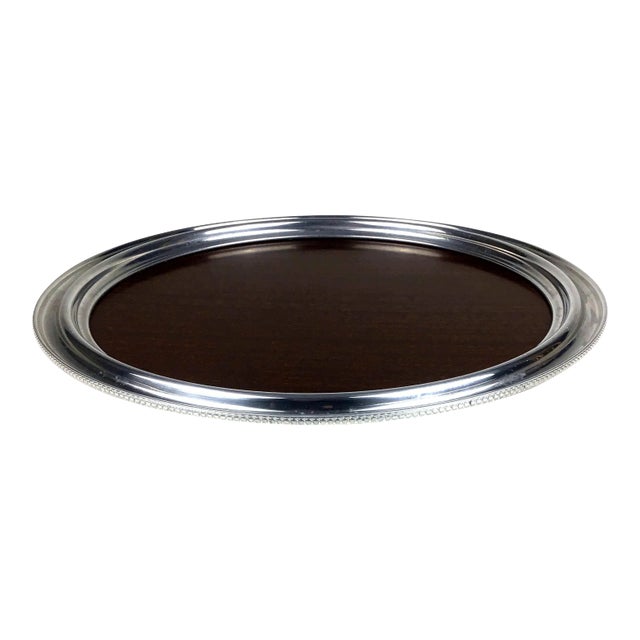 1950s Mid-Century Modern Faux Wood and Aluminum Serving Tray For Sale