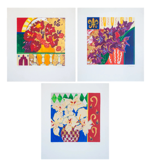 Liz Jardine, Floral Still Lifes, 1990s, Silk-Screens, Set of 3