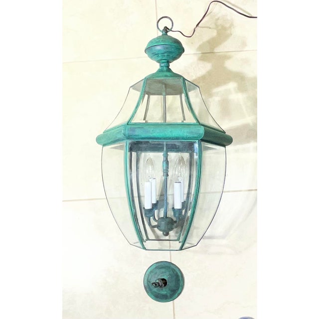 Large Vintage Solid Brass Hanging Lantern/Light Fixture-27”High X 15”.5 Wide For Sale - Image 12 of 12