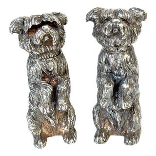 Pair Edwardian Sterling Terrier Salt & Pepper London, Jonathan Howell, 1906/1913 For Sale