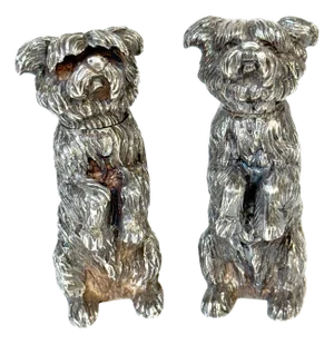 Pair Edwardian Sterling Terrier Salt & Pepper London, Jonathan Howell, 1906/1913