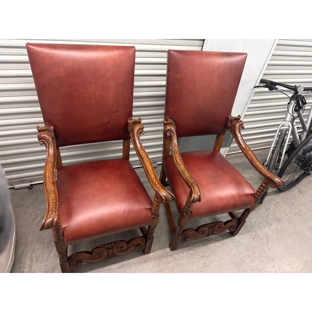Early 19th Century Early 19th Century Carved Leather Armchairs (2) For Sale - Image 5 of 7