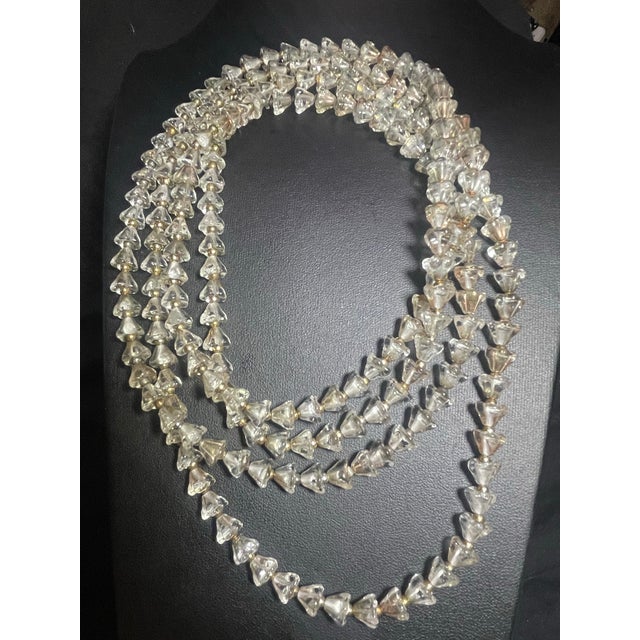 Transparent 1950s Long Fluted Necklace Features Transparent, Mold-Pressed Glass Bellflower in Jablonec Nad Nisou (Gablonz) Czechoslovakia For Sale - Image 8 of 8
