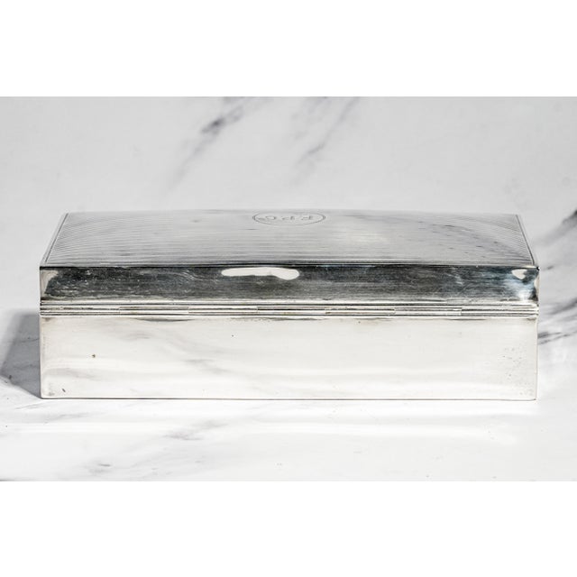 Handsome Art Deco Engine Turned Desk Cigarette Box Antique English Sterling Silver Military Presentation Luxury Home Decor For Sale - Image 12 of 16