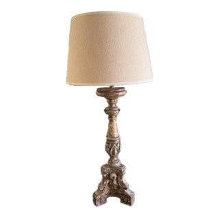 French Table Lamp With Linen Fabric Shade For Sale
