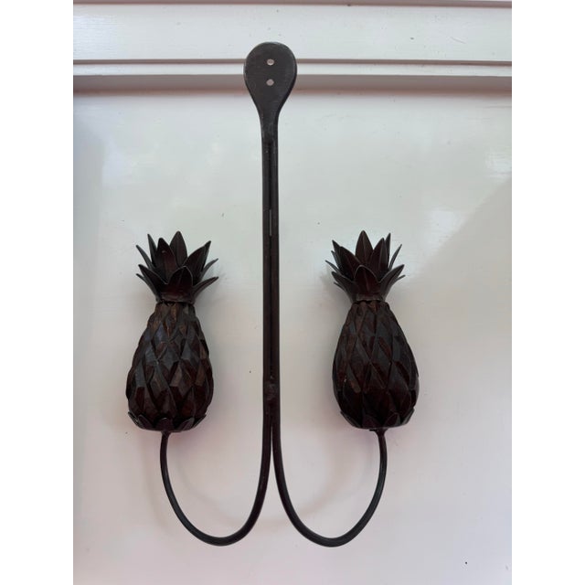 1990s Pair of Pineapple Form Wrought Iron Wall Candle Sconces For Sale - Image 5 of 13