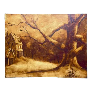 Vintage Rustic European Still Life Bistre' Original Oil Painting on Canvas, Burnt Umber