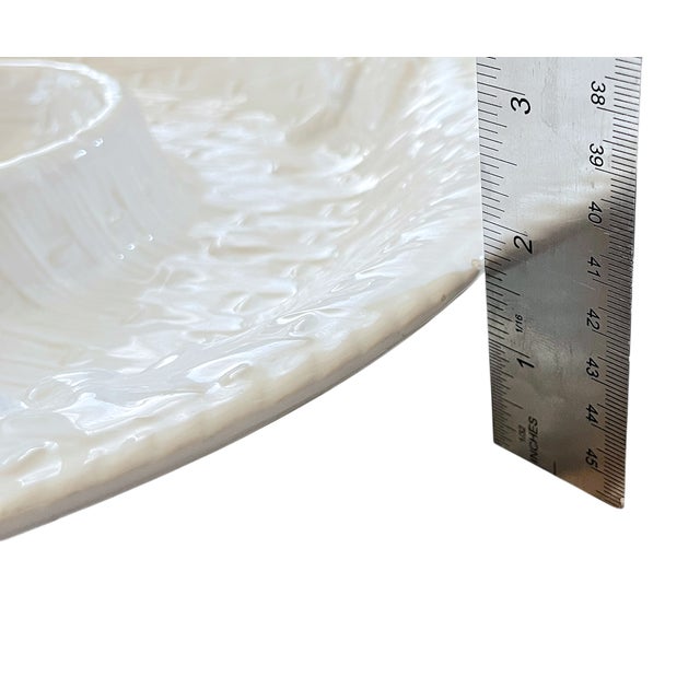 White Mid 20th Century Loucarte Portugal White Majolica Ceramic Basketweave Serving Platter With Dip Bowl For Sale - Image 8 of 8