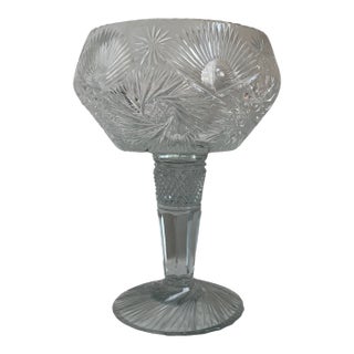 Early 20th-Century Eastern European Hand-Cut Crystal Starburst Pedestal Compote Centerpiece For Sale