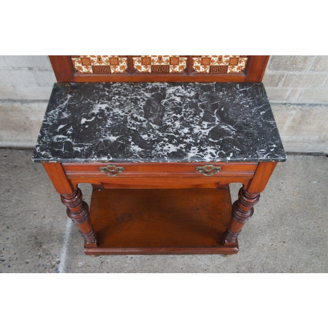 Late 19th Century Late 19th Century Antique Arts & Crafts Mahogany Hall Tree Stand Entry Console With Marble & Mirror For Sale - Image 5 of 12