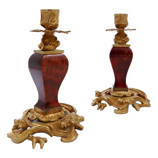 Napoleon III Style Gilt Bronze Candleholders, Set of 2 For Sale