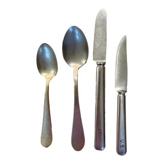 World War 2 United States Military Flatware Spoons and Knives Marked 1940 For Sale