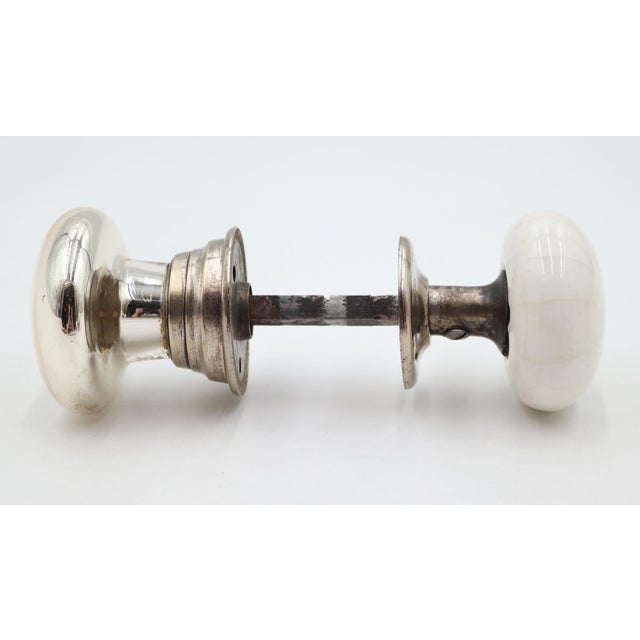 Traditional Antique White Ceramic & Mercury Glass Passage Door Knob Set For Sale - Image 3 of 7