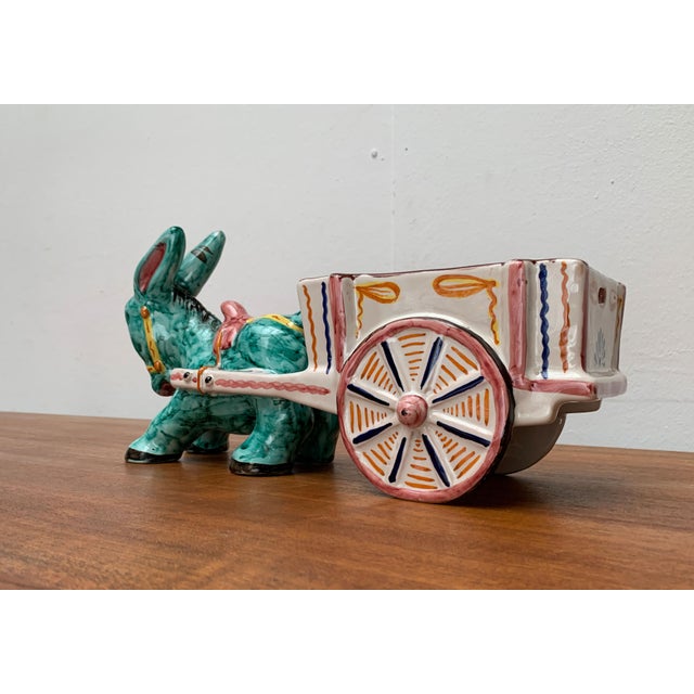Vintage Italian Handpainted Donkey with Cart Bowl Sculpture from Deruta, Italy For Sale - Image 3 of 18