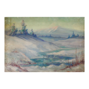 Early 20th Century Impressionist Misty Blue Winter Landscape Painting