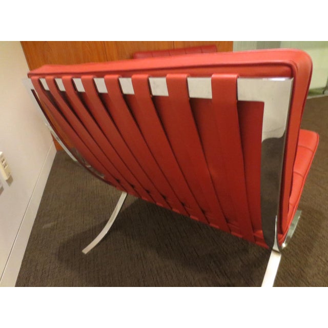 Mid-Century Modern Knoll Barcelona Chair in Red Leather For Sale - Image 3 of 9
