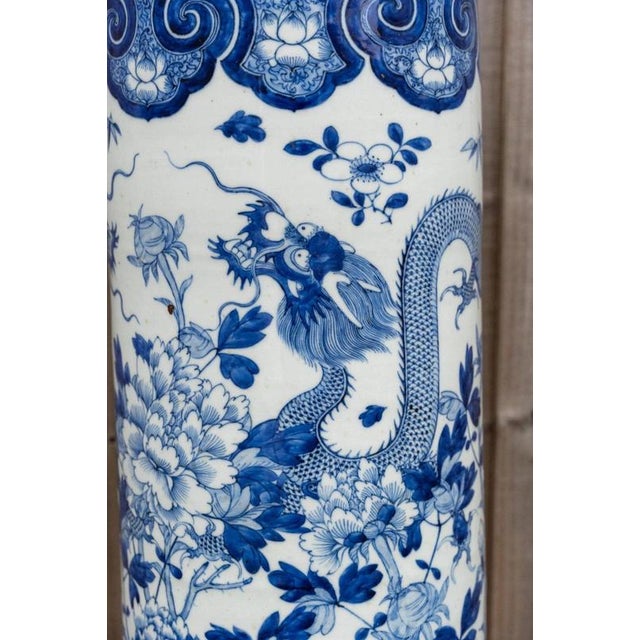 Large 19th Century Chinese Qing Blue and White Twin Dragon Porcelain Vase For Sale - Image 10 of 18