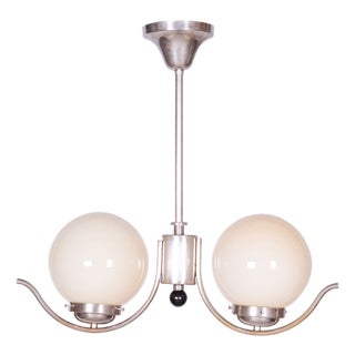 Bauhaus Chandelier in Chromed Steel and Opal Glass, Czech, 1930s For Sale