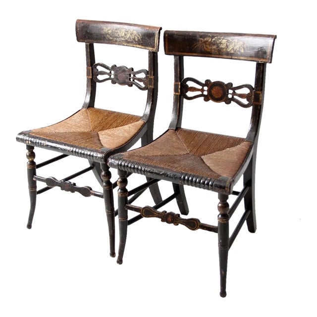 Antique Stencil Painted Chairs Pair For Sale